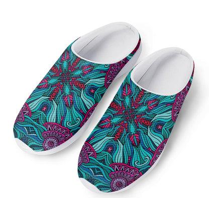 Ethnic Teal Bohemian Pattern Print Mesh Casual Shoes