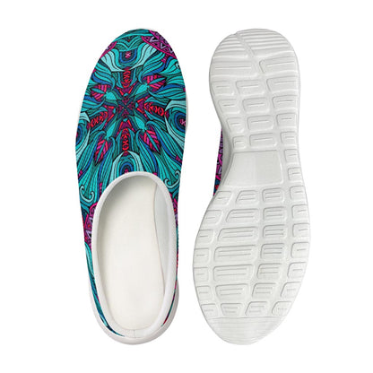 Ethnic Teal Bohemian Pattern Print Mesh Casual Shoes