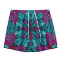 Ethnic Teal Bohemian Pattern Print Mesh Shorts
