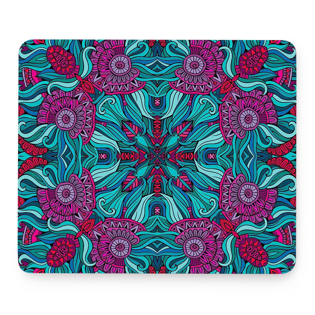 Ethnic Teal Bohemian Pattern Print Mouse Pad