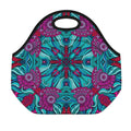Ethnic Teal Bohemian Pattern Print Neoprene Lunch Bag
