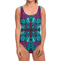 Ethnic Teal Bohemian Pattern Print One Piece Swimsuit