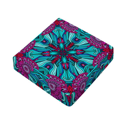 Ethnic Teal Bohemian Pattern Print Outdoor Seat Cushion Cover
