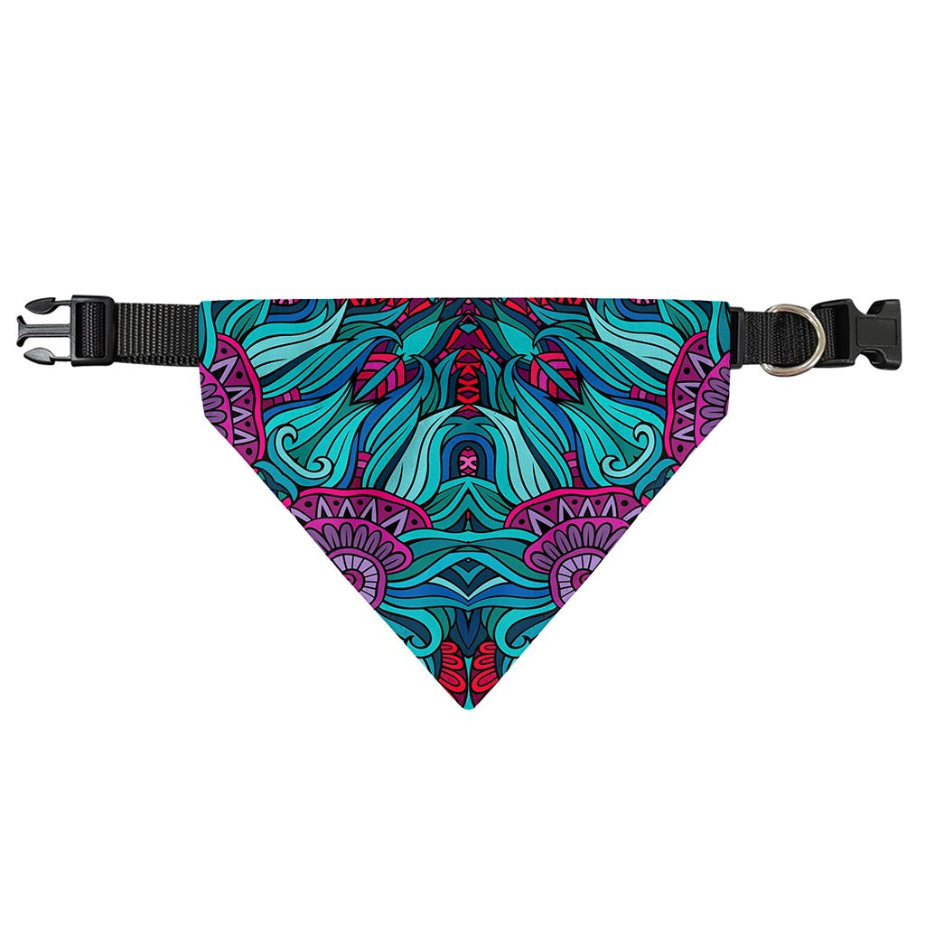 Ethnic Teal Bohemian Pattern Print Over The Collar Dog Bandana