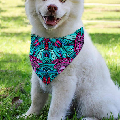 Ethnic Teal Bohemian Pattern Print Over The Collar Dog Bandana