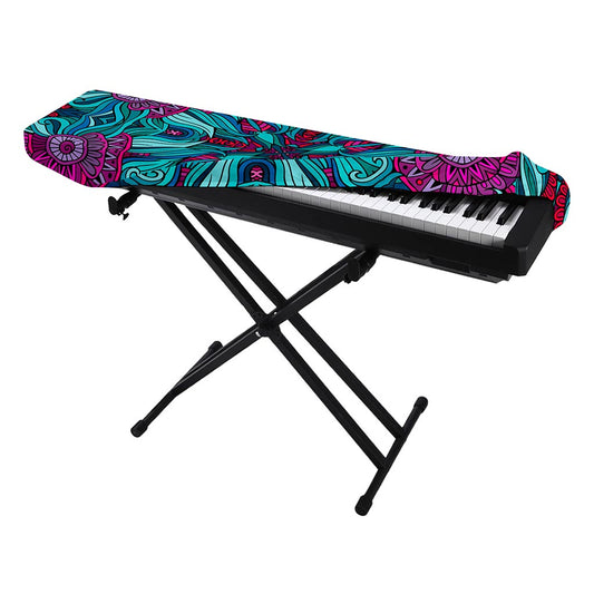 Ethnic Teal Bohemian Pattern Print Piano Keyboard Cover