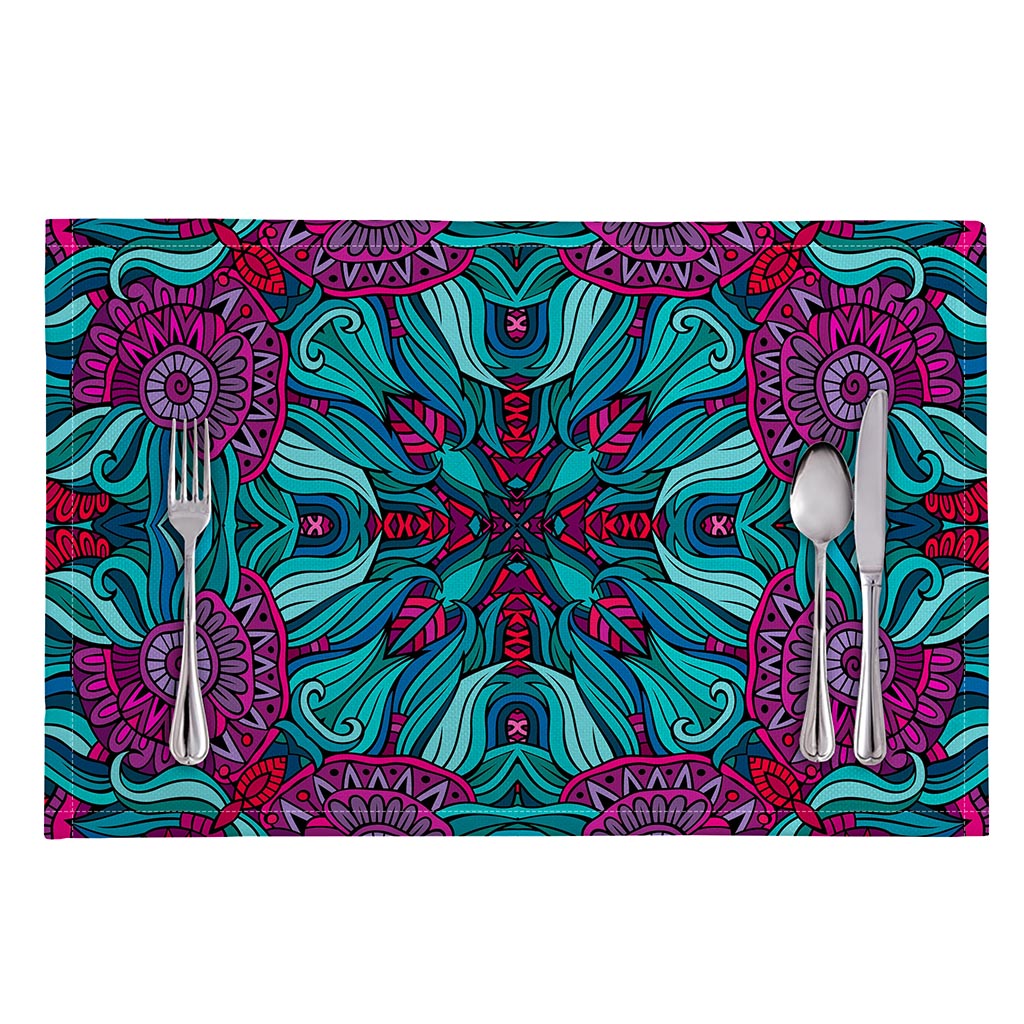 Ethnic Teal Bohemian Pattern Print Placemat