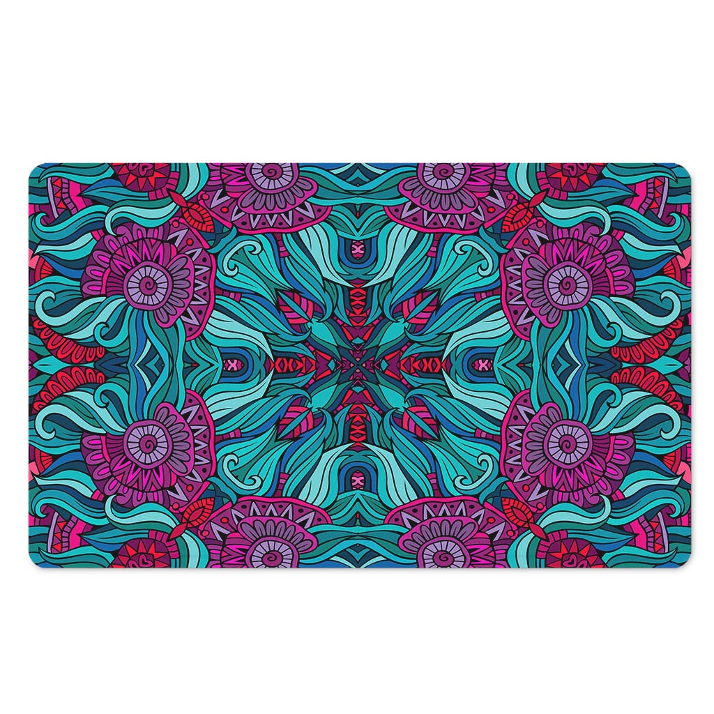 Ethnic Teal Bohemian Pattern Print Polyester Doormat