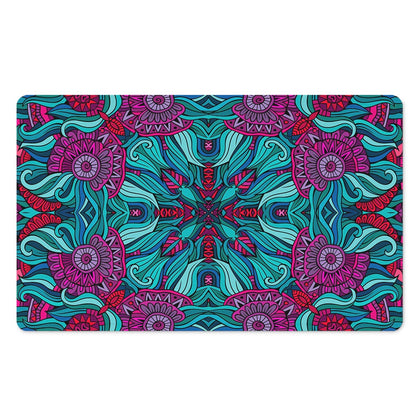 Ethnic Teal Bohemian Pattern Print Polyester Doormat