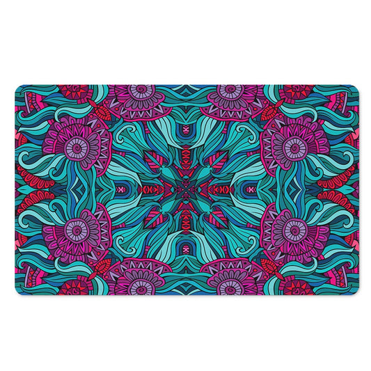 Ethnic Teal Bohemian Pattern Print Polyester Doormat