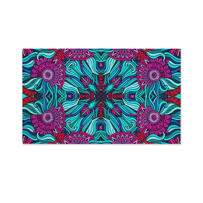 Ethnic Teal Bohemian Pattern Print Polyester Flag
