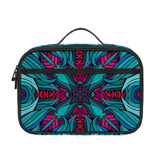 Ethnic Teal Bohemian Pattern Print Portable Lunch Bag