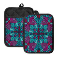 Ethnic Teal Bohemian Pattern Print Pot Holders With Pocket