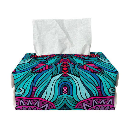 Ethnic Teal Bohemian Pattern Print Rectangle Tissue Box Cover