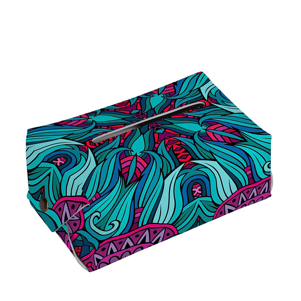 Ethnic Teal Bohemian Pattern Print Rectangle Tissue Box Cover