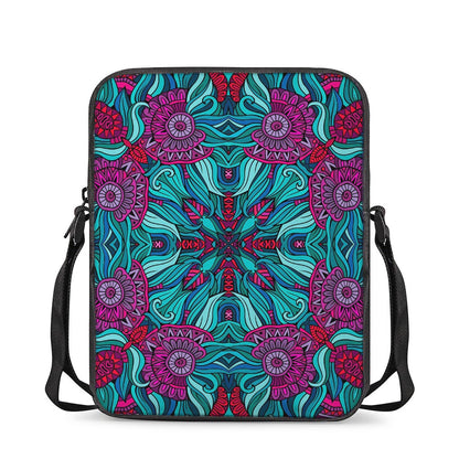 Ethnic Teal Bohemian Pattern Print Rectangular Crossbody Bag