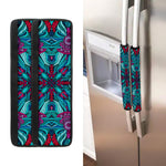 Ethnic Teal Bohemian Pattern Print Refrigerator Handle Covers