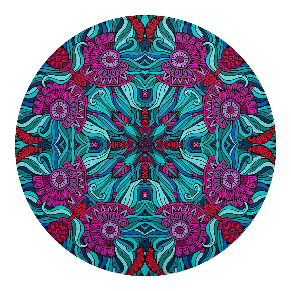 Ethnic Teal Bohemian Pattern Print Round Blanket