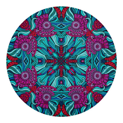 Ethnic Teal Bohemian Pattern Print Round Blanket