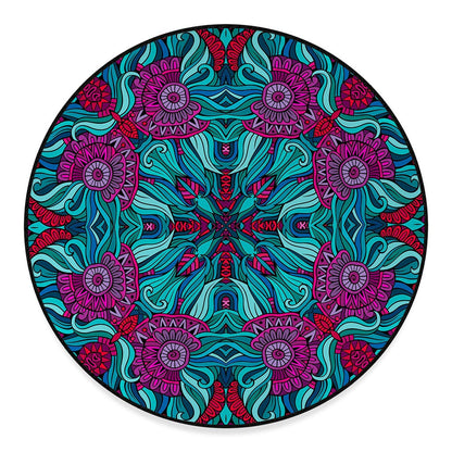 Ethnic Teal Bohemian Pattern Print Round Floor Mat