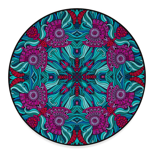 Ethnic Teal Bohemian Pattern Print Round Floor Mat