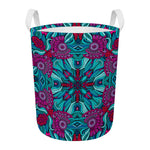 Ethnic Teal Bohemian Pattern Print Round Laundry Basket