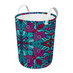 Ethnic Teal Bohemian Pattern Print Round Laundry Basket