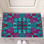 Ethnic Teal Bohemian Pattern Print Rubber Doormat