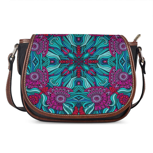 Ethnic Teal Bohemian Pattern Print Saddle Bag