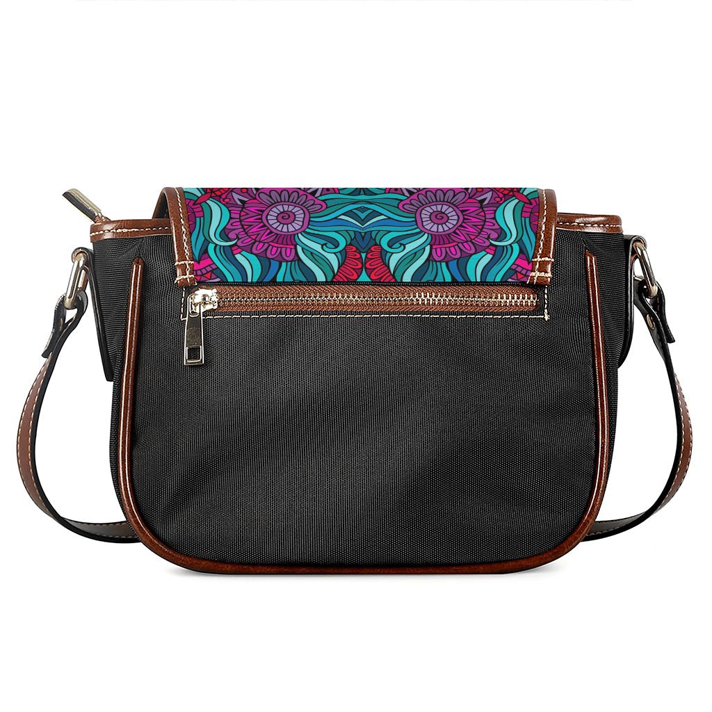 Ethnic Teal Bohemian Pattern Print Saddle Bag