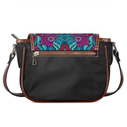 Ethnic Teal Bohemian Pattern Print Saddle Bag