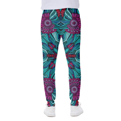 Ethnic Teal Bohemian Pattern Print Scuba Joggers