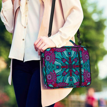 Ethnic Teal Bohemian Pattern Print Shoulder Strap Bible Bag