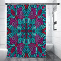 Ethnic Teal Bohemian Pattern Print Shower Curtain