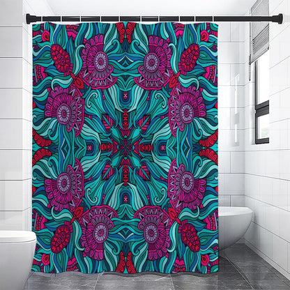 Ethnic Teal Bohemian Pattern Print Shower Curtain