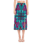 Ethnic Teal Bohemian Pattern Print Side Slit Midi Skirt