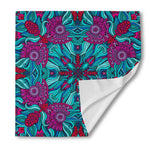 Ethnic Teal Bohemian Pattern Print Silk Bandana