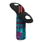 Ethnic Teal Bohemian Pattern Print Single Neoprene Wine Tote