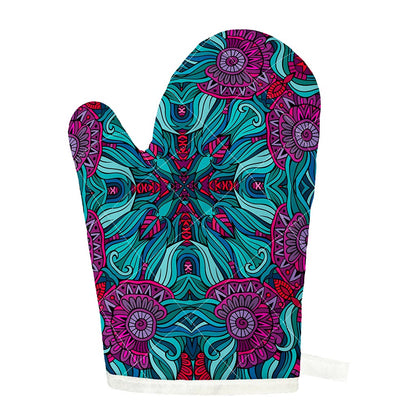 Ethnic Teal Bohemian Pattern Print Single Oven Mitt