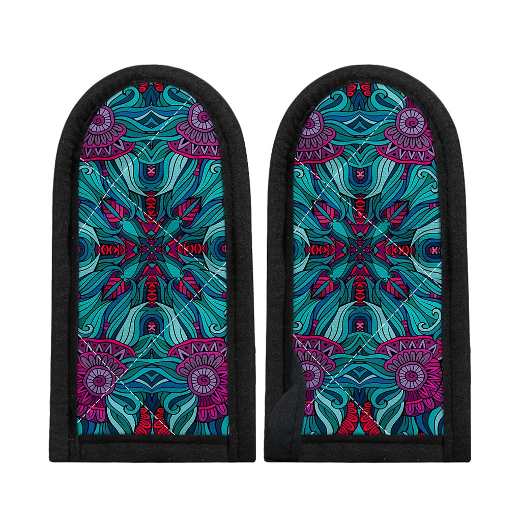 Ethnic Teal Bohemian Pattern Print Skillet Handle Cover