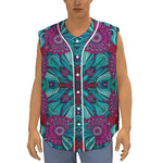 Ethnic Teal Bohemian Pattern Print Sleeveless Baseball Jersey