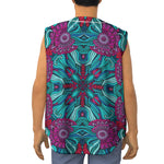 Ethnic Teal Bohemian Pattern Print Sleeveless Baseball Jersey