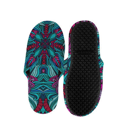 Ethnic Teal Bohemian Pattern Print Slippers