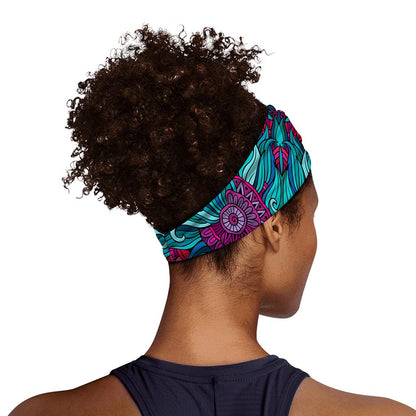 Ethnic Teal Bohemian Pattern Print Sports Headband
