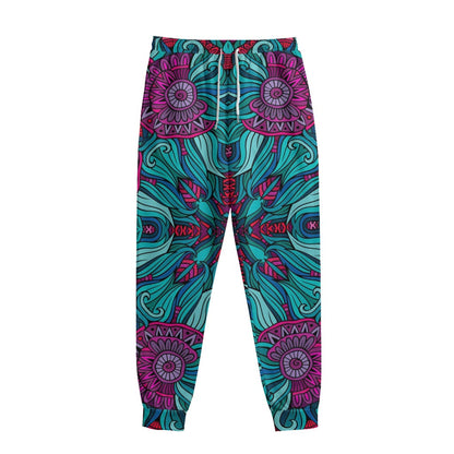 Ethnic Teal Bohemian Pattern Print Sweatpants