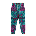 Ethnic Teal Bohemian Pattern Print Sweatpants
