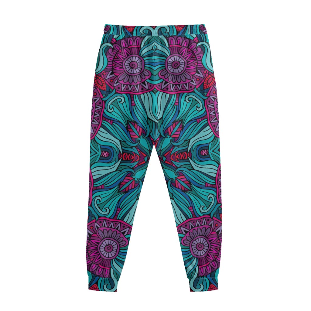 Ethnic Teal Bohemian Pattern Print Sweatpants
