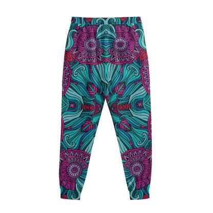 Ethnic Teal Bohemian Pattern Print Sweatpants
