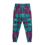 Ethnic Teal Bohemian Pattern Print Sweatpants