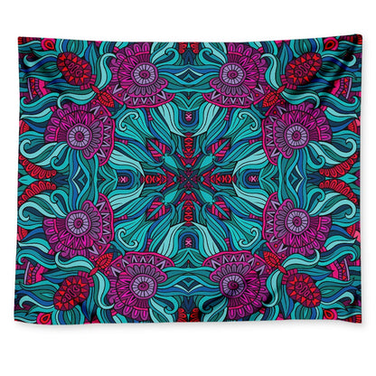 Ethnic Teal Bohemian Pattern Print Tapestry
